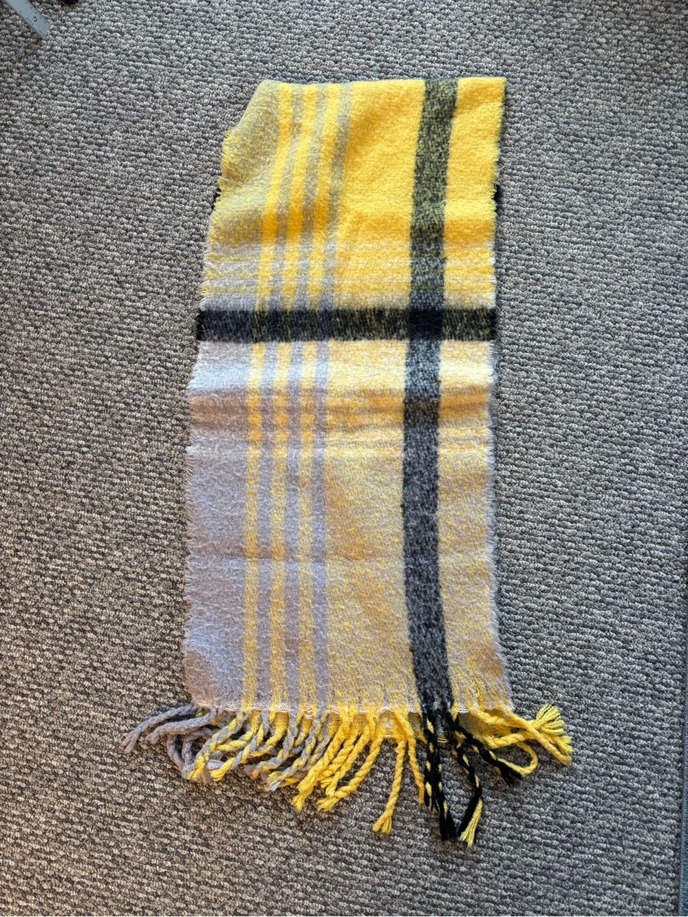Mango Yellow Plaid Fringe Women's Scarf